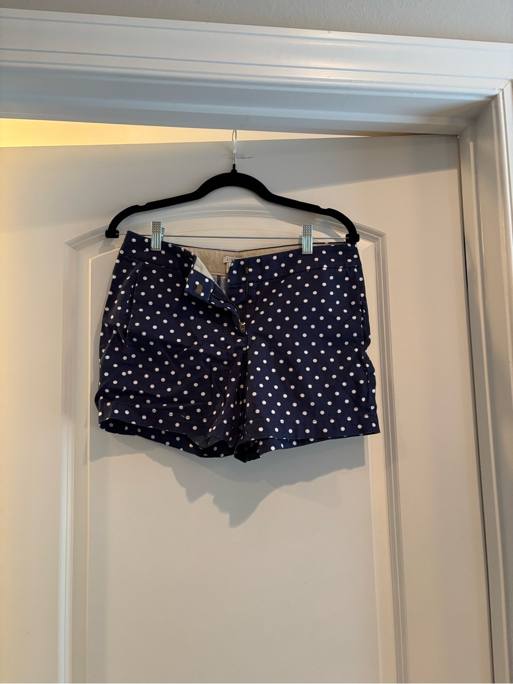 J. Crew Factory Navy White Polka Dot Cotton Shorts